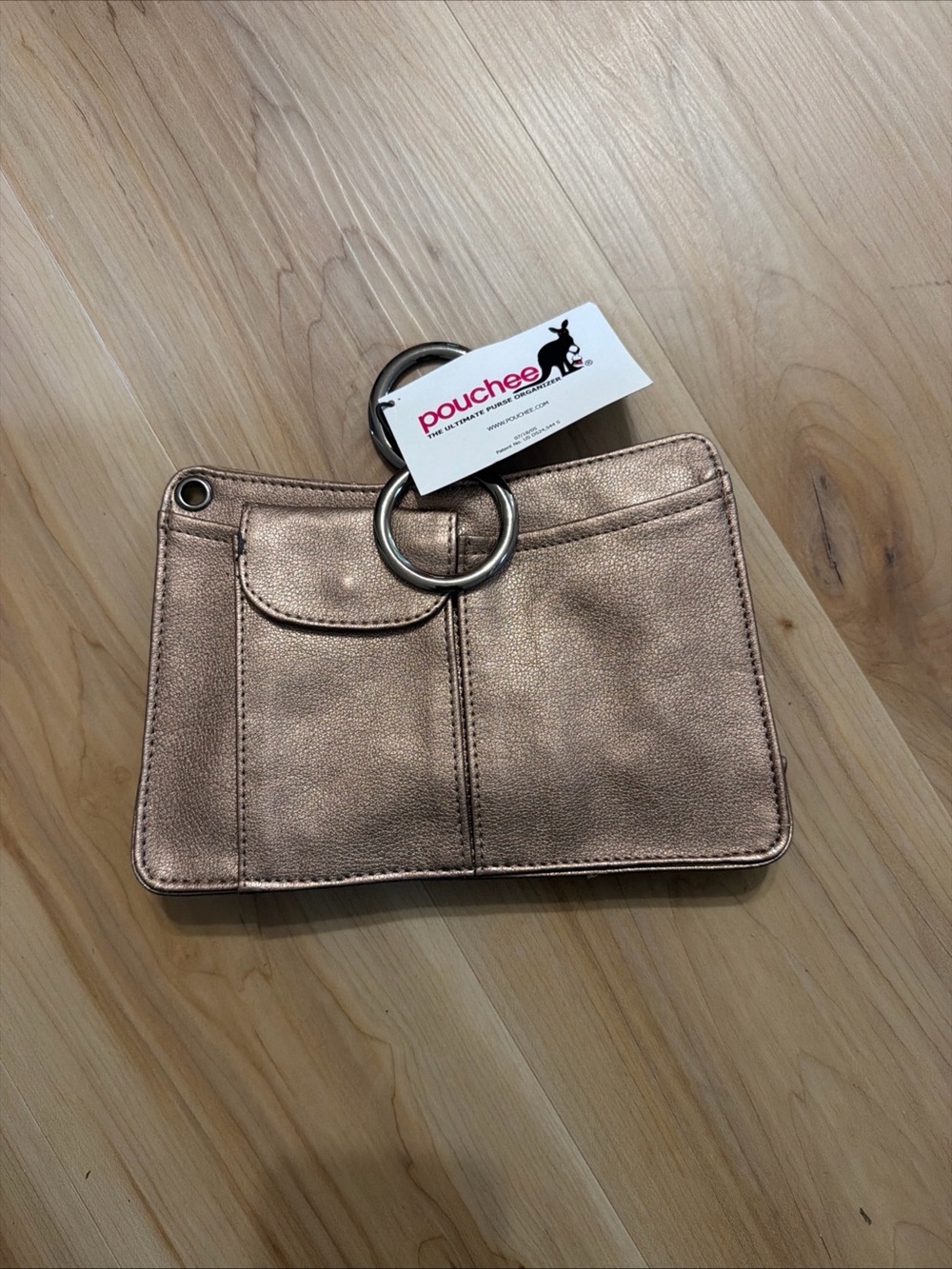 Pouchee Metallic Rose Gold Wristlet Clutch